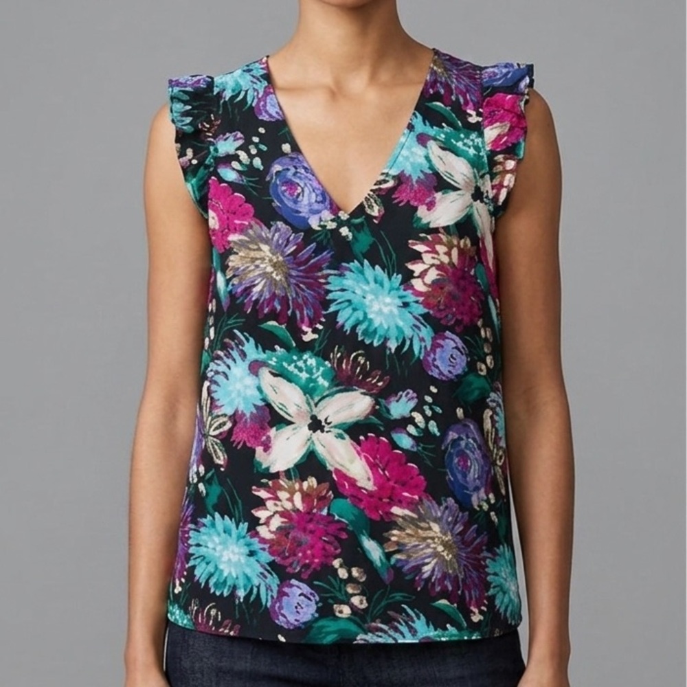 J. CREW Floral Cottagecore Printed Sleeveless Ruffle V-Neck Tank Top Size 8